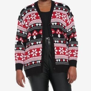 Hot Topic Mushrooms & Hearts Fair Isle  Cardigan Sweater L
